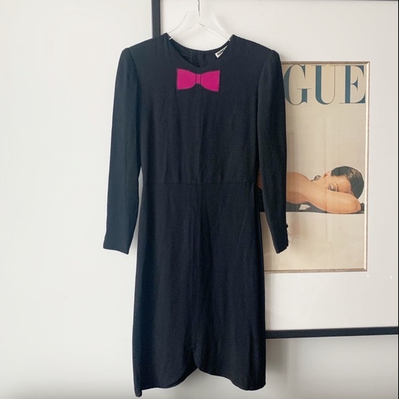 Vintage Sonia Rykiel Black Midi Shift Dress Bow - Picture 3 of 10
